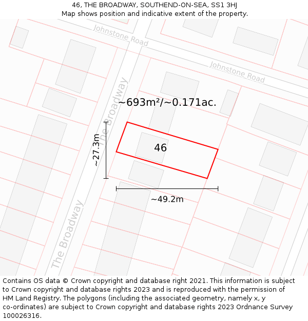 46, THE BROADWAY, SOUTHEND-ON-SEA, SS1 3HJ: Plot and title map