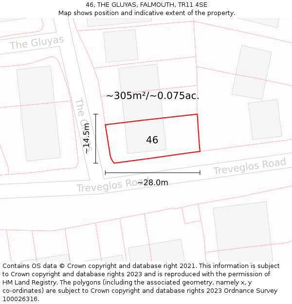 46, THE GLUYAS, FALMOUTH, TR11 4SE: Plot and title map