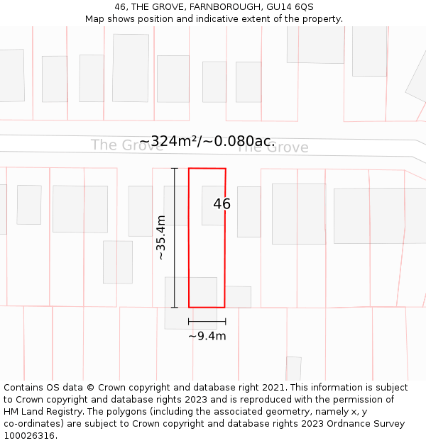 46, THE GROVE, FARNBOROUGH, GU14 6QS: Plot and title map