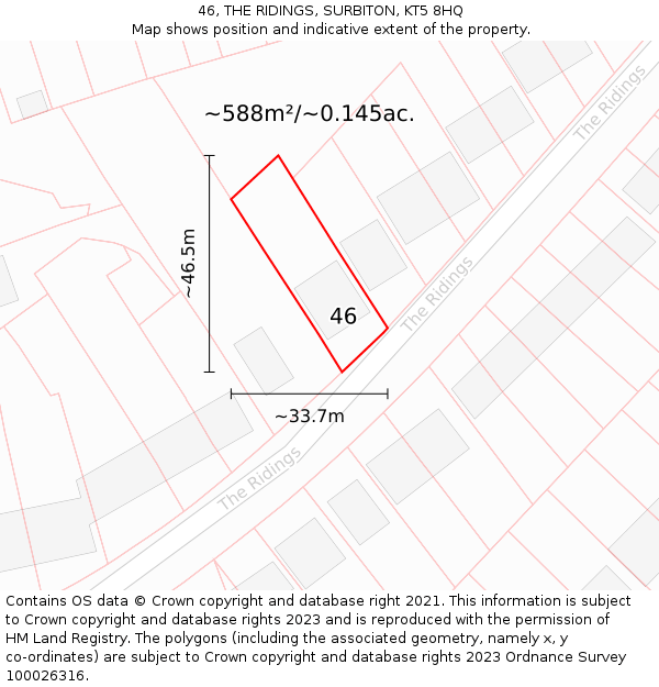 46, THE RIDINGS, SURBITON, KT5 8HQ: Plot and title map