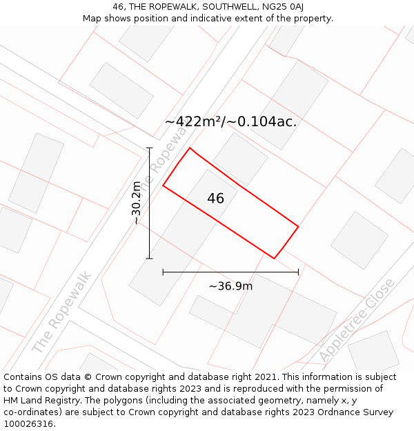 46, THE ROPEWALK, SOUTHWELL, NG25 0AJ: Plot and title map