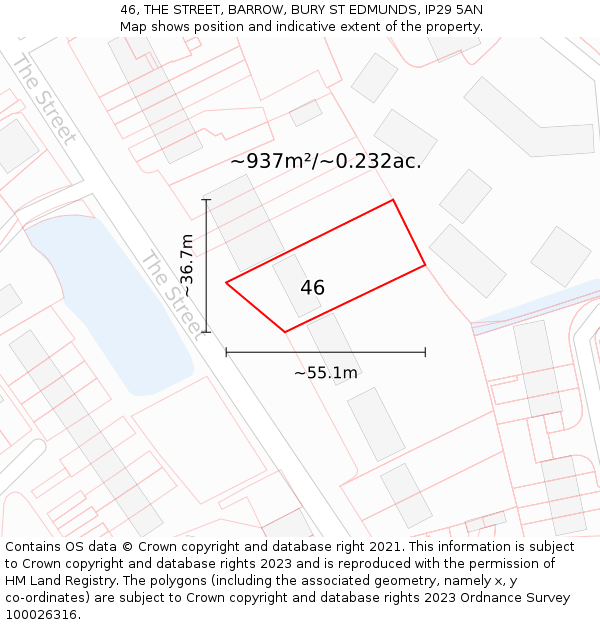 46, THE STREET, BARROW, BURY ST EDMUNDS, IP29 5AN: Plot and title map