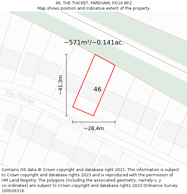 46, THE THICKET, FAREHAM, PO16 8PZ: Plot and title map