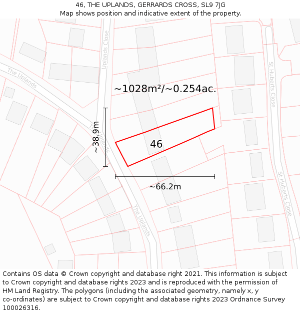 46, THE UPLANDS, GERRARDS CROSS, SL9 7JG: Plot and title map