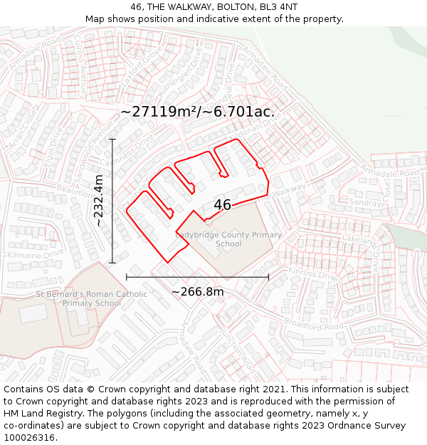 46, THE WALKWAY, BOLTON, BL3 4NT: Plot and title map