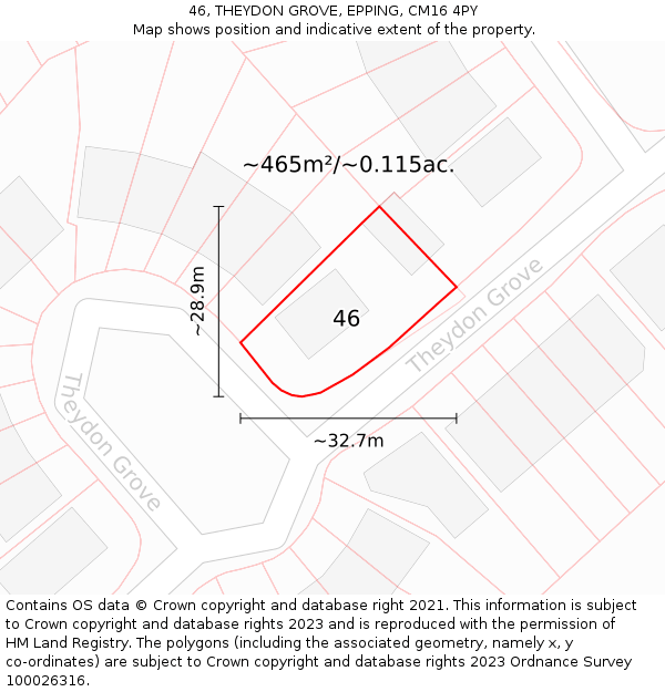 46, THEYDON GROVE, EPPING, CM16 4PY: Plot and title map