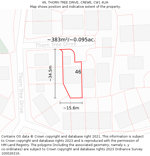 46, THORN TREE DRIVE, CREWE, CW1 4UA: Plot and title map