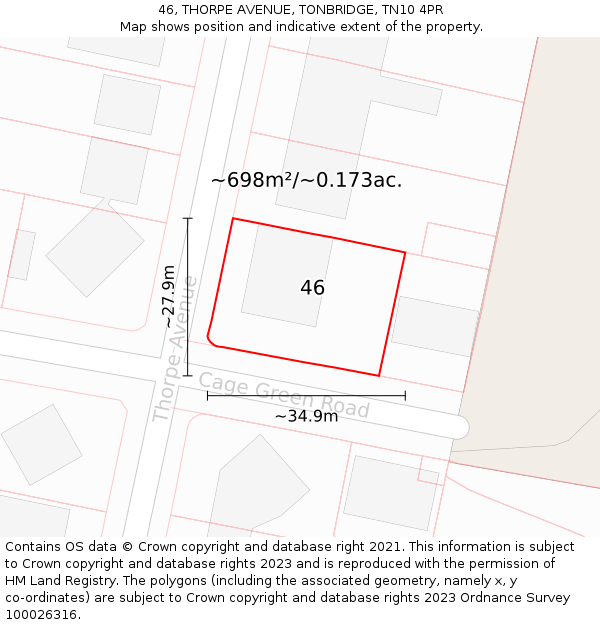 46, THORPE AVENUE, TONBRIDGE, TN10 4PR: Plot and title map