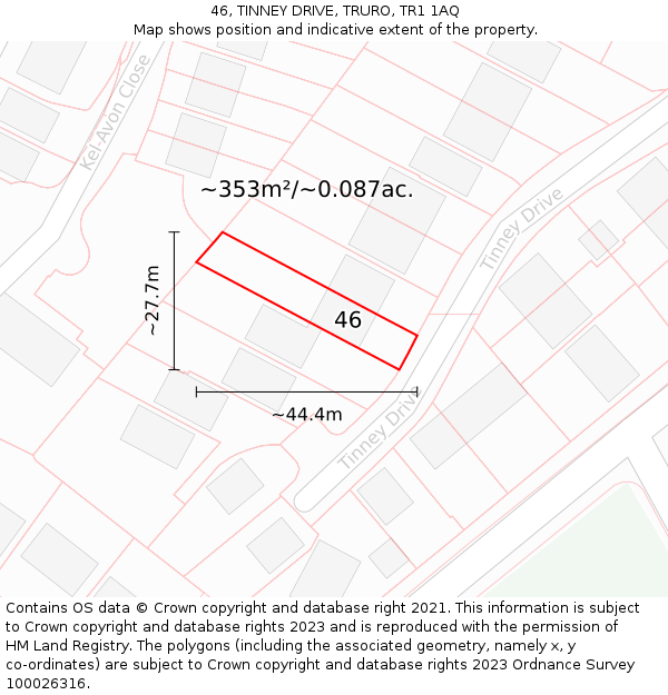 46, TINNEY DRIVE, TRURO, TR1 1AQ: Plot and title map