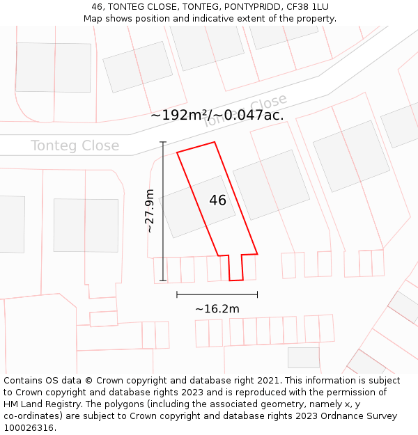 46, TONTEG CLOSE, TONTEG, PONTYPRIDD, CF38 1LU: Plot and title map