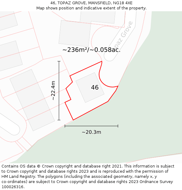 46, TOPAZ GROVE, MANSFIELD, NG18 4XE: Plot and title map