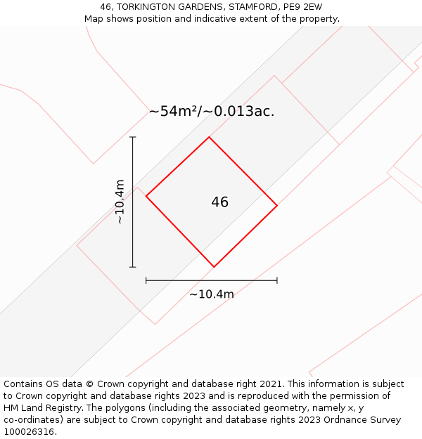 46, TORKINGTON GARDENS, STAMFORD, PE9 2EW: Plot and title map