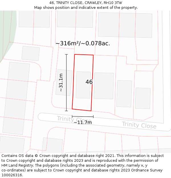 46, TRINITY CLOSE, CRAWLEY, RH10 3TW: Plot and title map