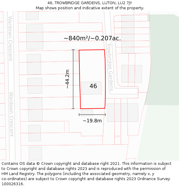 46, TROWBRIDGE GARDENS, LUTON, LU2 7JY: Plot and title map