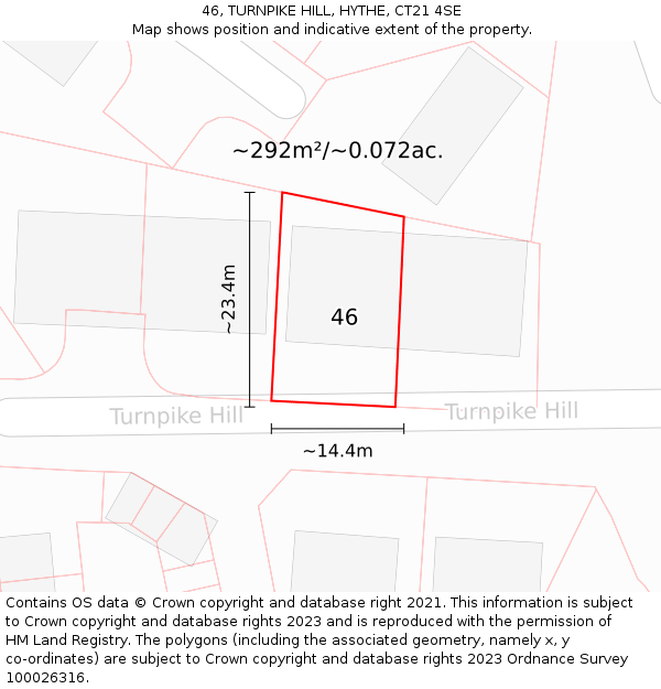 46, TURNPIKE HILL, HYTHE, CT21 4SE: Plot and title map