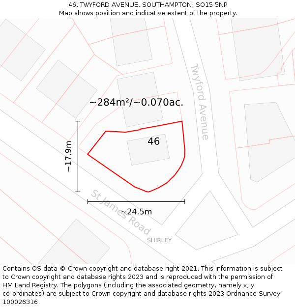 46, TWYFORD AVENUE, SOUTHAMPTON, SO15 5NP: Plot and title map