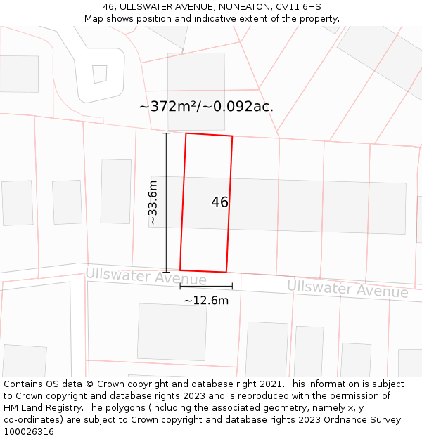 46, ULLSWATER AVENUE, NUNEATON, CV11 6HS: Plot and title map