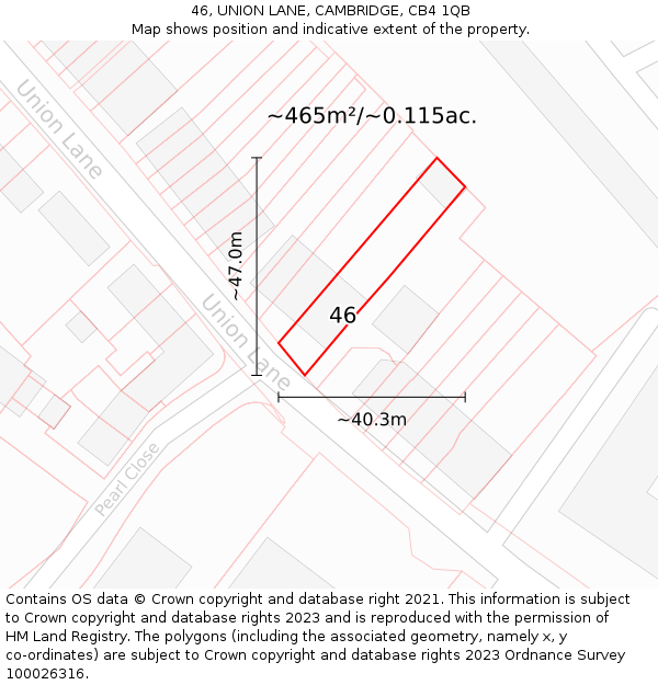 46, UNION LANE, CAMBRIDGE, CB4 1QB: Plot and title map