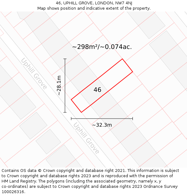 46, UPHILL GROVE, LONDON, NW7 4NJ: Plot and title map