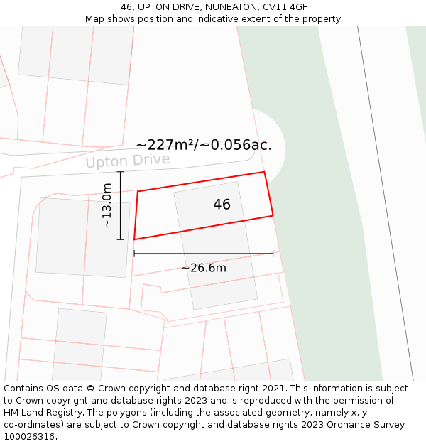 46, UPTON DRIVE, NUNEATON, CV11 4GF: Plot and title map