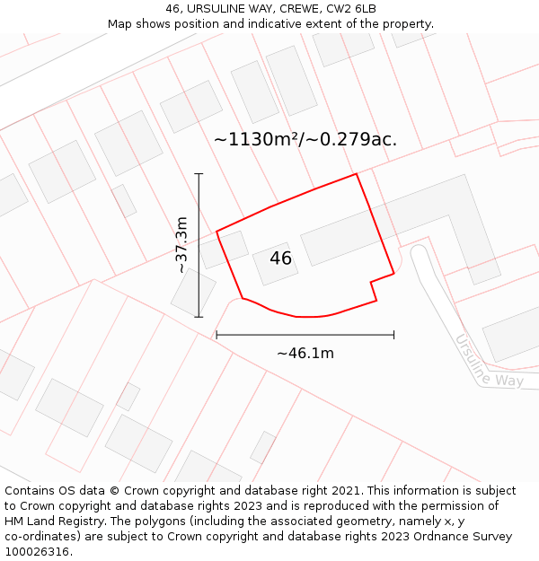 46, URSULINE WAY, CREWE, CW2 6LB: Plot and title map