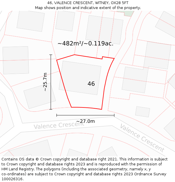 46, VALENCE CRESCENT, WITNEY, OX28 5FT: Plot and title map