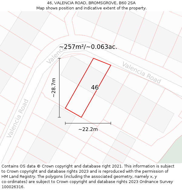 46, VALENCIA ROAD, BROMSGROVE, B60 2SA: Plot and title map