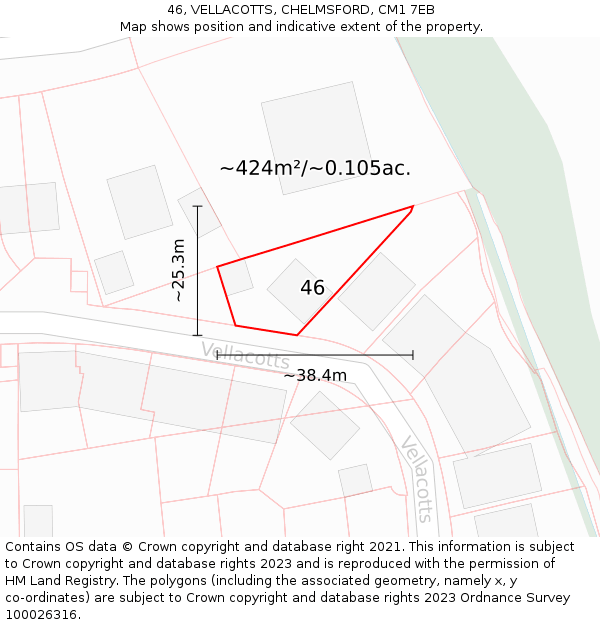 46, VELLACOTTS, CHELMSFORD, CM1 7EB: Plot and title map