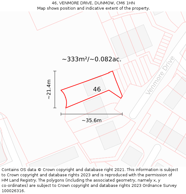 46, VENMORE DRIVE, DUNMOW, CM6 1HN: Plot and title map