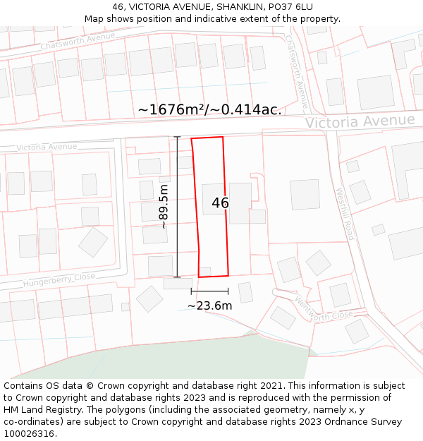 46, VICTORIA AVENUE, SHANKLIN, PO37 6LU: Plot and title map