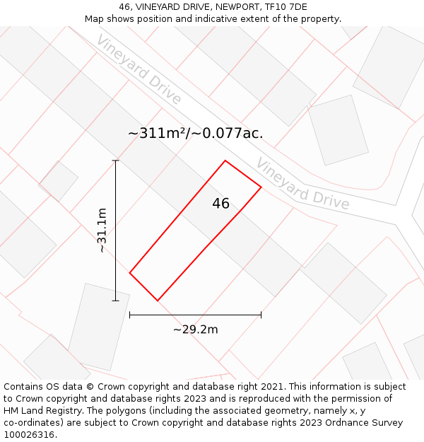 46, VINEYARD DRIVE, NEWPORT, TF10 7DE: Plot and title map