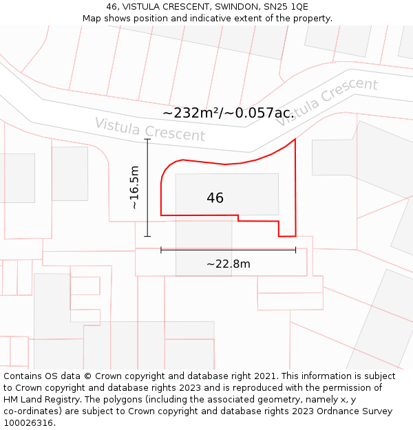 46, VISTULA CRESCENT, SWINDON, SN25 1QE: Plot and title map