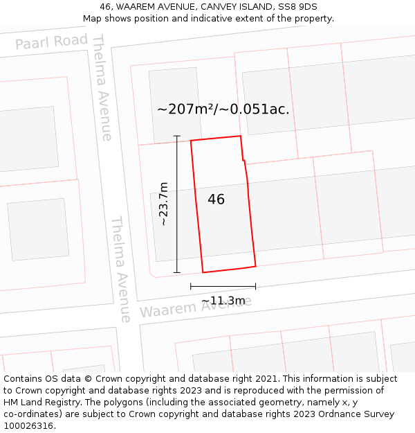 46, WAAREM AVENUE, CANVEY ISLAND, SS8 9DS: Plot and title map