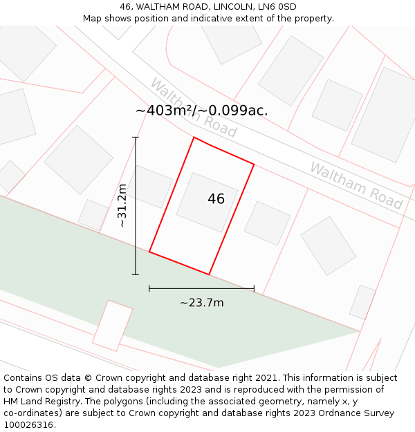 46, WALTHAM ROAD, LINCOLN, LN6 0SD: Plot and title map