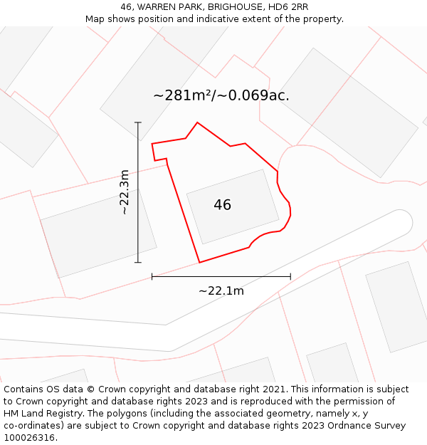 46, WARREN PARK, BRIGHOUSE, HD6 2RR: Plot and title map