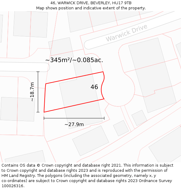 46, WARWICK DRIVE, BEVERLEY, HU17 9TB: Plot and title map