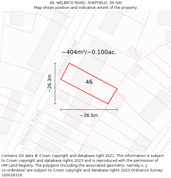 46, WELBECK ROAD, SHEFFIELD, S6 5AY: Plot and title map