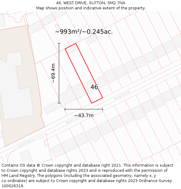 46, WEST DRIVE, SUTTON, SM2 7NA: Plot and title map
