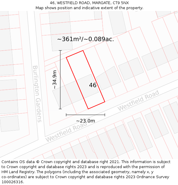 46, WESTFIELD ROAD, MARGATE, CT9 5NX: Plot and title map