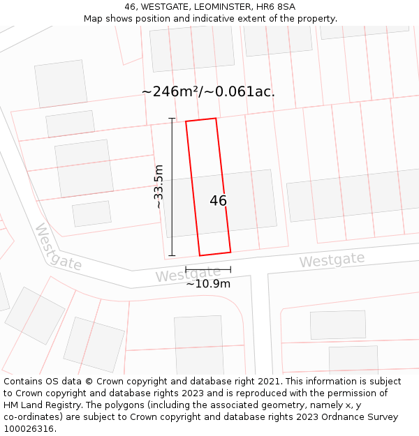 46, WESTGATE, LEOMINSTER, HR6 8SA: Plot and title map