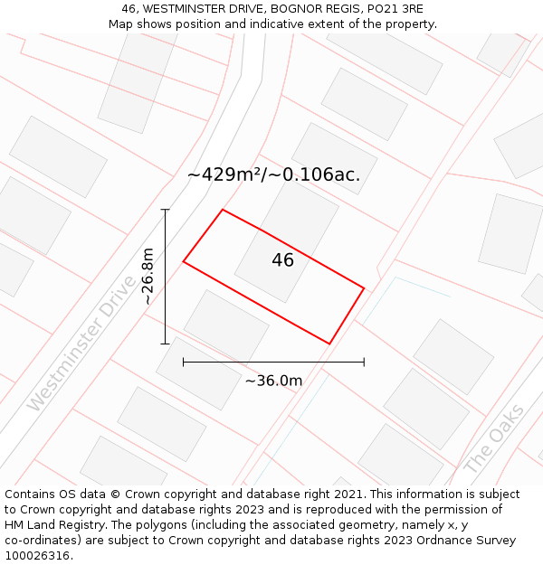 46, WESTMINSTER DRIVE, BOGNOR REGIS, PO21 3RE: Plot and title map