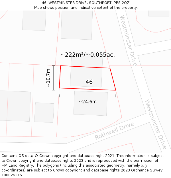 46, WESTMINSTER DRIVE, SOUTHPORT, PR8 2QZ: Plot and title map