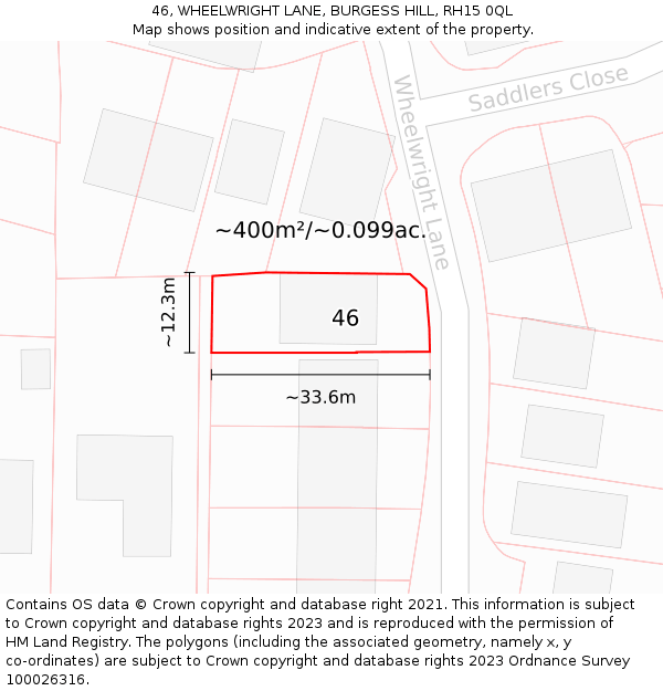 46, WHEELWRIGHT LANE, BURGESS HILL, RH15 0QL: Plot and title map