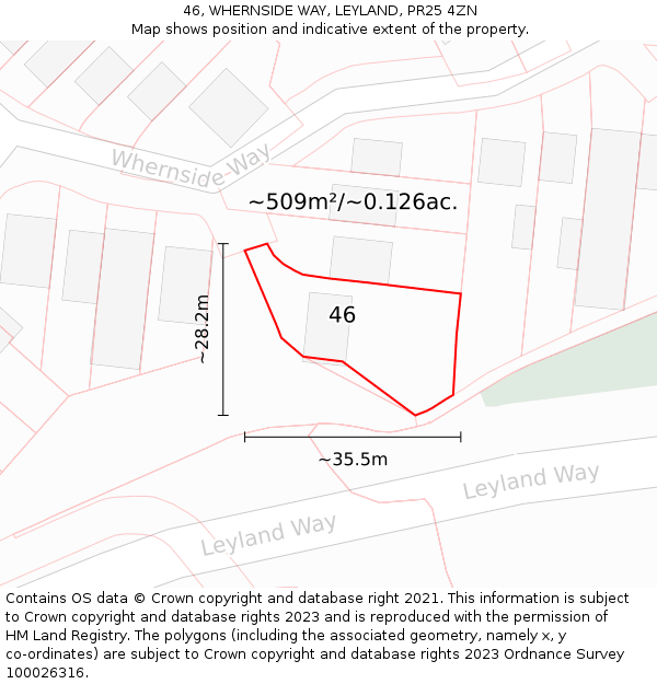 46, WHERNSIDE WAY, LEYLAND, PR25 4ZN: Plot and title map