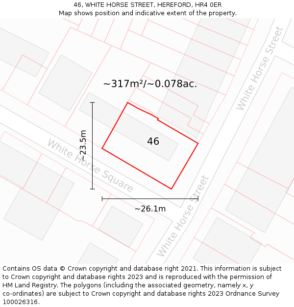 46, WHITE HORSE STREET, HEREFORD, HR4 0ER: Plot and title map