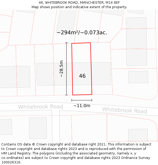 46, WHITEBROOK ROAD, MANCHESTER, M14 6EF: Plot and title map