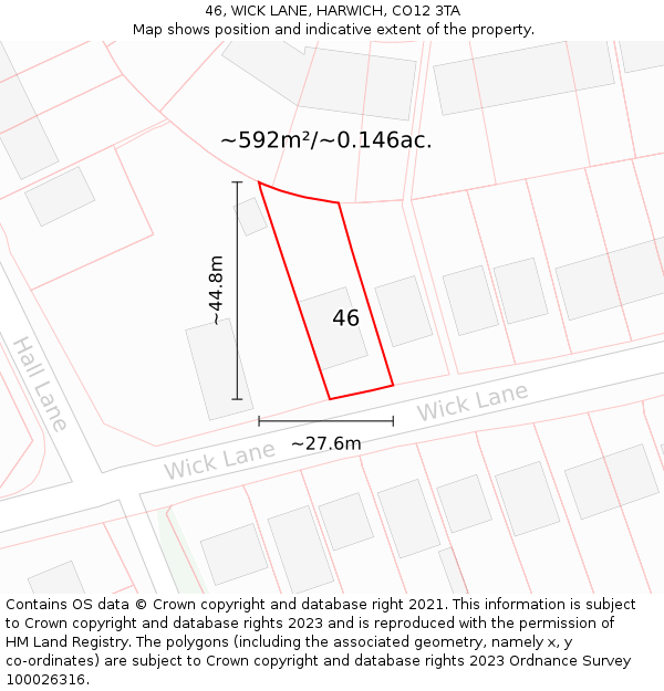 46, WICK LANE, HARWICH, CO12 3TA: Plot and title map