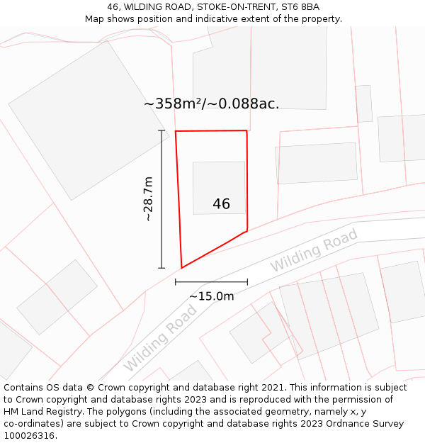 46, WILDING ROAD, STOKE-ON-TRENT, ST6 8BA: Plot and title map