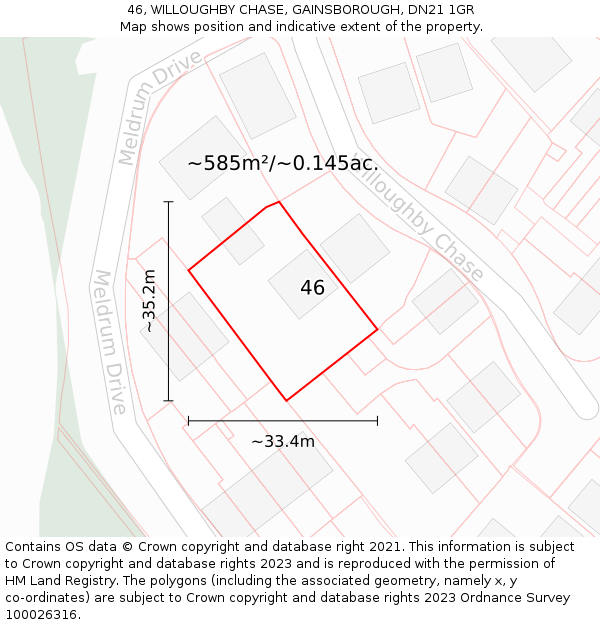 46, WILLOUGHBY CHASE, GAINSBOROUGH, DN21 1GR: Plot and title map