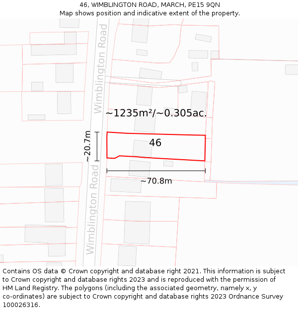46, WIMBLINGTON ROAD, MARCH, PE15 9QN: Plot and title map